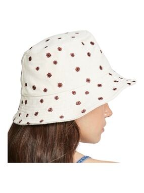 Madewell Cream Bucket Hat with Daisies Floral Embroidery Cottagecore 90s Vintage